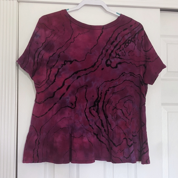 Reverse Tie Dye Geode L Womens T Shirt Tiered Peplum Cotton Large Pink Black - Picture 5 of 8